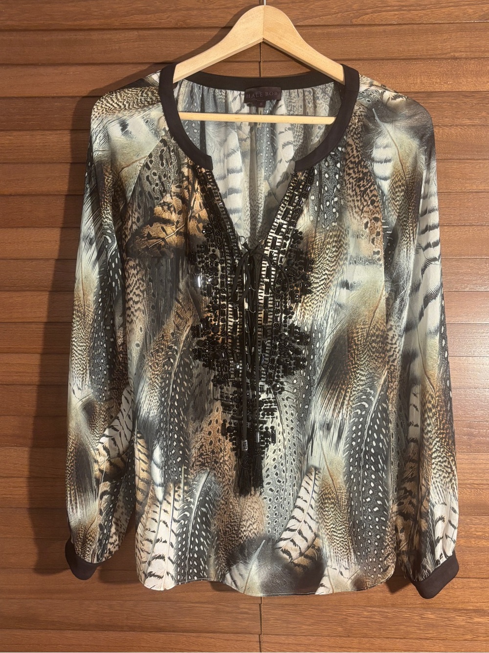Hale Bob Silk Feather Python Beaded Blouse Size S